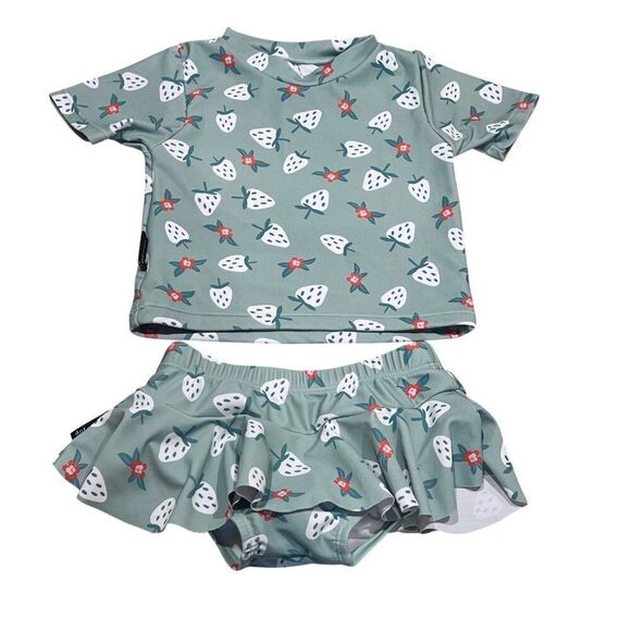 DOT AUSTRALIA Baby Girls' Strawberry Flower Two-piece Rashguard Swimsuit 12-18M - Picture 1 of 4